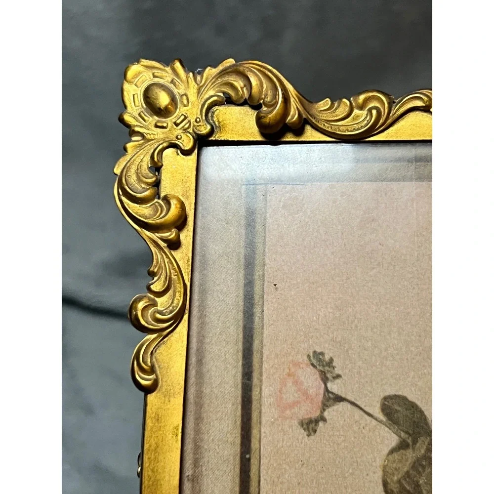 Vintage Ornate Gold Frame Floral Rose Print Cottagecore Victorian Wall Decor